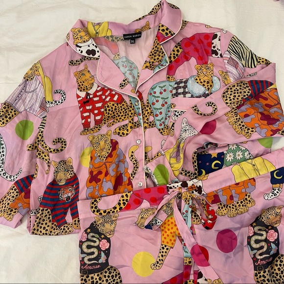 NWOT KAREN MABON Luxury Silk Pajama Set - Pink Leopards - Neiman Marcus 3XL - Picture 2 of 7
